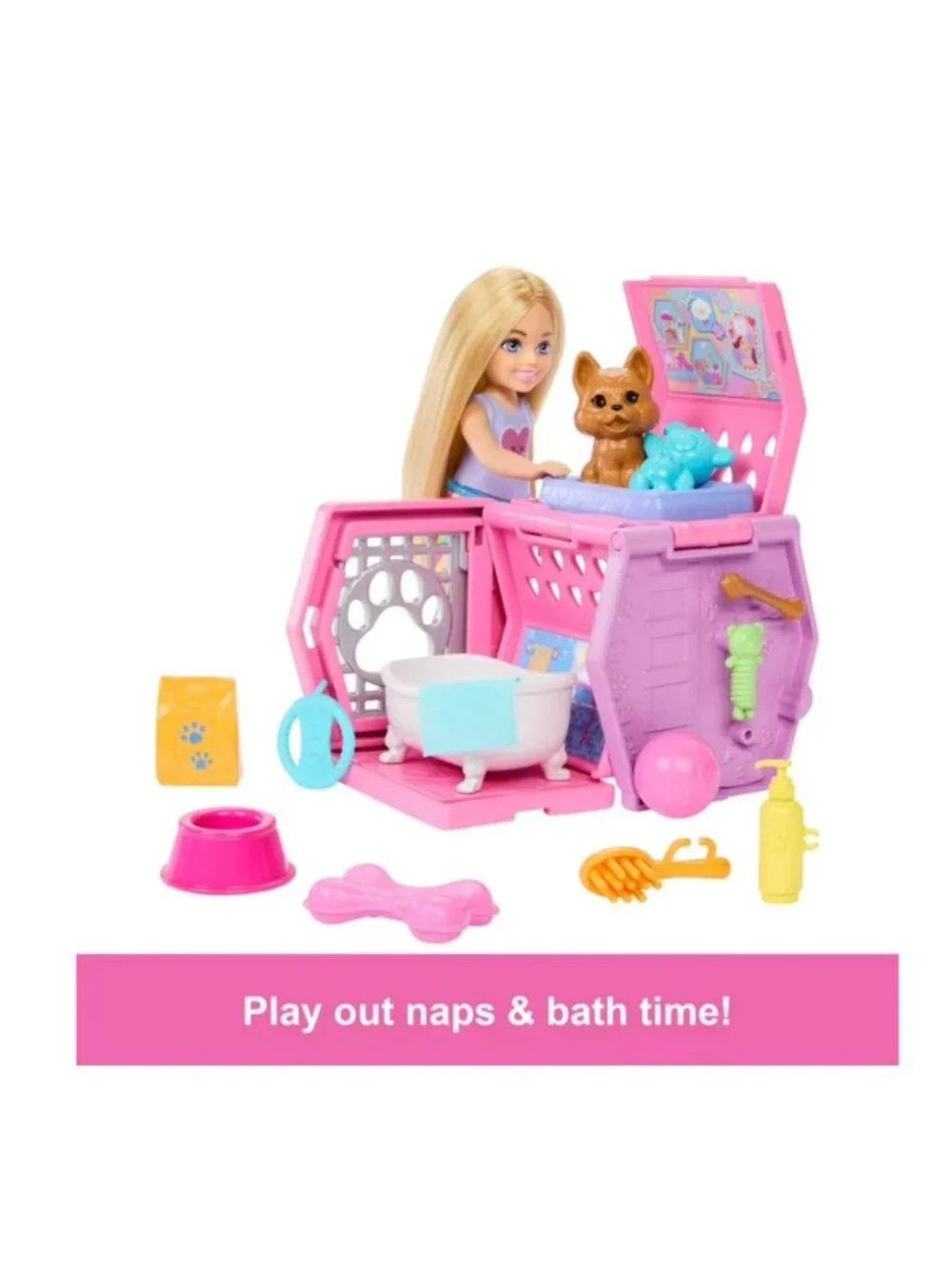 Barbie Family & Friends Chelsea Puppy Carrier Playset Doll Dog Pet Set NEW
